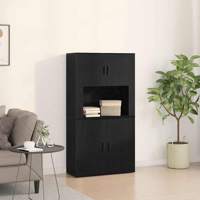 vidaXL - Highboard - Zwart - Eiken - 80 - x - 33 - x - 150 - cm - Bewerkt - hout