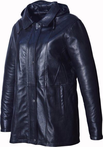 Urban 5884® - Parka - Winterjas Dames - Lang model - Echt Lams Leer - Capuchon - Zwart - Maat 2XL