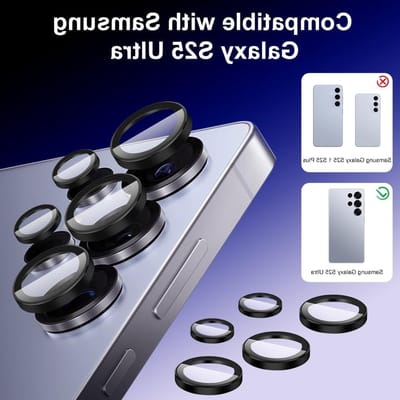 Set van 2 Camera Beschermers voor Samsung Galaxy S25 Ultra - 9H Hardheid, Krasbestendig, Tempered Glass Lensbescherming en HD Schermbescherming (Zwart)