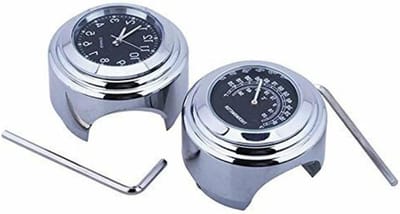 Motorfiets Stuurklok Thermometer - Stuurklok Motor Thermometer Klok - Rijden meten - Lichtgevend Waterdicht - 22mm stuur - Zwart