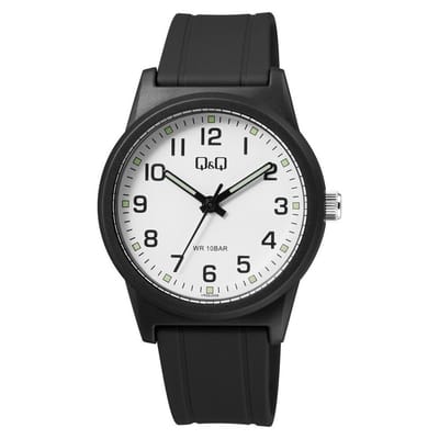 Q&Q VR35J028Y - Horloge - Sport - Analoog - Unisex - Plastic band - Rond - Cijfers - Streepjes - Vierkantjes - Kunststof - Zwart - Wit - 10 ATM