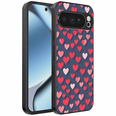 Geschikt voor Google Pixel 10 Pro Telefoonhoesje met Roze en Rode Hartjes Opdruk - TPU Backcover Case With Rosé and Red Heart Design - Smartphonica geschikt voor Google Pixel 10 Pro