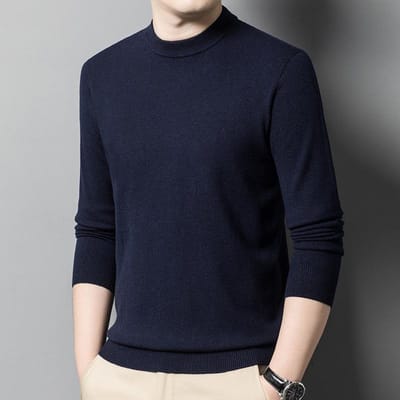 Herfst Effen Kleur Jeugd Slim-fit Ronde Hals Heren Veelzijdige Zakelijke Gebreide Trui Basis T-shirt Herenkleding 4XL