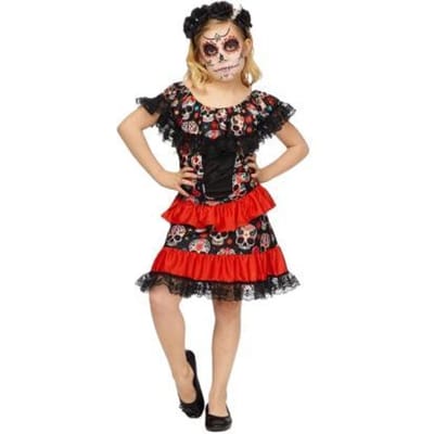 Kostuum Day of the dead girl - verkleedkleding - halloween - maat 140