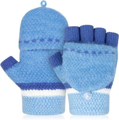 Vingerloze Kinderhandschoenen voor Jongens en Meisjes 5-12 Jaar, Warme Gebreide Winterhandschoenen, Beschermende Vingers, 2 Maten Beschikbaar