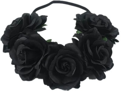 Bloemen haarband zwart
