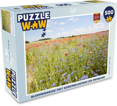 Puzzel Bloemenweide met korenbloemen en papaver - Legpuzzel - Puzzel 500 stukjes