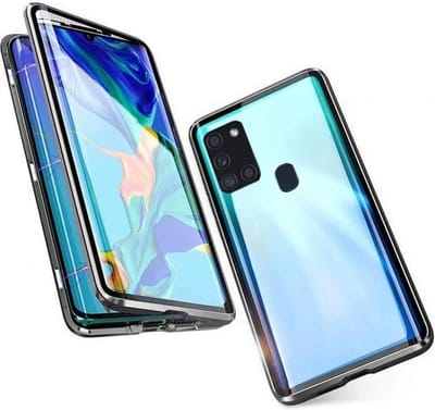 Magnetische Adsorptie 360 ​​Bescherming Hoesje Geschikt voor: Samsung Galaxy A21s - Gehard Glas Achterkant & Screenprotector - Metalen Frame Cover