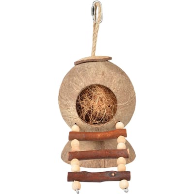 Vogelspeelgoed - Duvoplus - Coconut jungle huis met ladder - Houtkleurig - 31x12x12CM