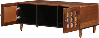 Salontafel Mangohout - Opbergtafel Woonkamer - Organiseren Woonkamer - Massief Houten Constructie - 100 x 54 x 40 cm - Walnoot