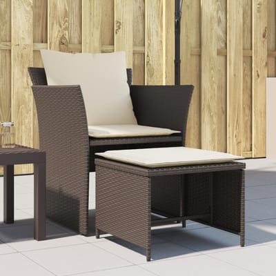 vidaXL - Tuinstoel - met - voetenbank - poly - rattan - bruin
