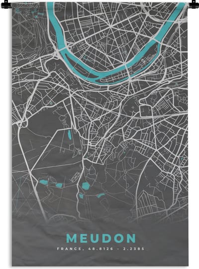 Wandkleed - Wanddoek - Frankrijk - Stadskaart - Plattegrond - Kaart - Meudon - 120x180 cm - Wandtapijt