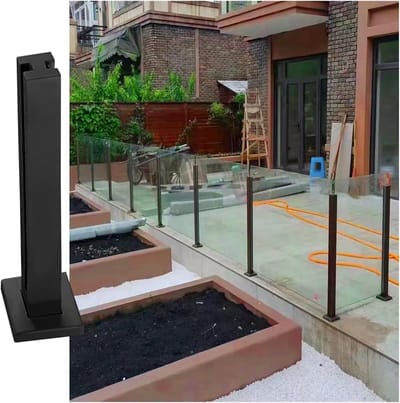 Glazen Balustrade Paal - Zwarte RVS Paal - Terras Afscheiding - Winddichte Steun - Voor 10-12mm Glas - Zwart