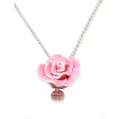 Heaven Eleven KIDS - Meisjes - ketting - ballchain - rvs - roze - fimo - klei - bloemen - 60cm