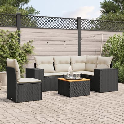 vidaXL - 6-delige - Loungeset - met - kussens - poly - rattan - zwart