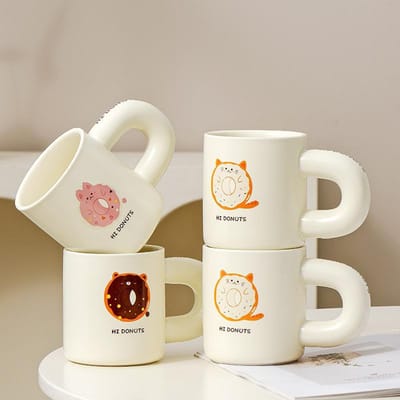 Keramische Mok Verdikte Drinkbeker met Handvat Leuke Koffiekop Persoonlijkheid 401-500ml beige