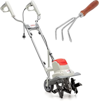 Elektrische Grondfrees - Bodemwoeler Tuinfrees - Bodem Voorbereiden - Onderhoudsvrije Wormaandrijving - 30 cm Werkbreedte - Grijs/Rood