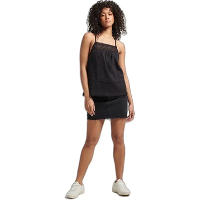 Superdry Vintage Woven Lace Mouwloos T-shirt Zwart XS Vrouw