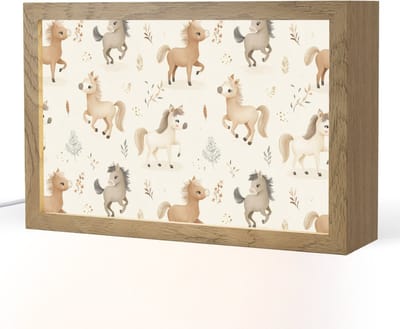 Nachtlampje 30x20 cm - Kinder lampje - Veulens - Paard - Patroon - Beige - Tafellamp kinderkamer - Slaapkamer lamp - Bedlamp kinderen - Kinderlampje stopcontact - Wandlamp babykamer - Nachtlampjes