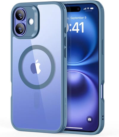 ESR Classic Hybrid HaloLock Hoesje Geschikt voor Apple iPhone 16 | Compatibel met MagSafe / Qi2 en HaloLock | Back Cover met Magneet | Transparant Blauw