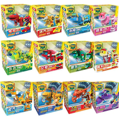 12 stuks/set Min Gogo Dino Vervormbare Robot naar Dinosaurus Speelgoed Actiefiguren Transformatie Auto Vliegtuig Motorboot Kraan speelgoed