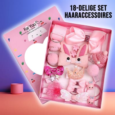 Allernieuwste.nl® 18-Delige Roze Haaraccessoires Set voor Kinderen - Elastiekjes & Knipjes - Kinderkado
