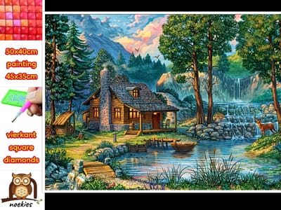 50x40cm Diamond Painting Houten boshuisje (vierkant) nr 45