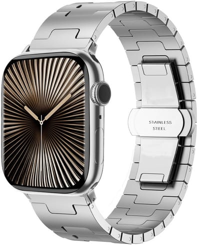 RVS schakel bandje - geschikt voor Apple Watch series 1/2/3/4/5/6/7/8/9/10/11/ SE (1,2,3) / Ultra (1,2,3) met maat 44 mm / 45 mm / 46 mm / 49 mm - vlindersluiting - zilver