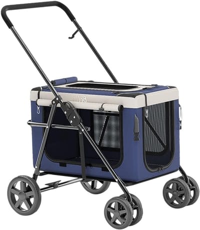 Huisdier Kinderwagen - Reisdrager Wandelwagen - Comfortabel Reizen - Afneembare Wieg - Tot 20kg - Blauw