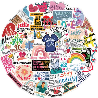 Gezondheidszorg Stickers - Verpleegkundige sticker set - 52 stuks met Engelse Teksten en afbeeldingen - Zorg/Ziekenhuis/Healt Care