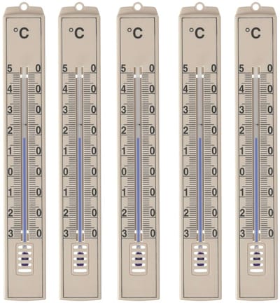 Buitenthermometers Set van 5, Temperatuur -30 °C tot +50 °C, Weerbestendig en Analoge Thermometers voor Binnen en Buiten
