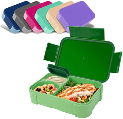 Broodtrommel voor kinderen, met vakken, 900 ml, lekvrije lunchbox, reis-lunchbox, broodtrommel, geschikt voor school, picknick, magnetron/vaatwasmachinebestendig (groen)