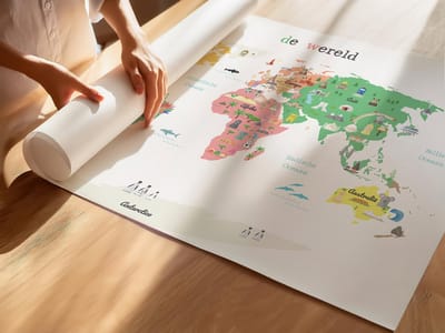 Wereldkaart Poster Kinderkamer - Wit 50x70 cm - Poster voor Kinderen