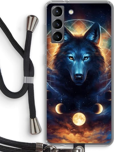 Case Company® - Hoesje met koord geschikt voor Samsung Galaxy S21 hoesje met Koord - Wolf Dreamcatcher - Telefoonhoesje met Zwart Koord - Bescherming aan alle Kanten en Over de Schermrand