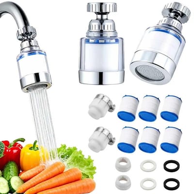Dailygoods - Waterfilter voor Kraan, Transparant Waterfilters 2 Stuks 360° Waterfilter met 6 PP-Katoenen Filterelementen, Waterkraanfilter voor Kranen of Douche, Keuken, Badkamer