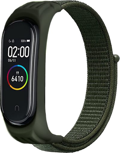 Strap-it Nylon bandje - geschikt voor Xiaomi Mi Band 5 / Mi Band 6 - legergroen