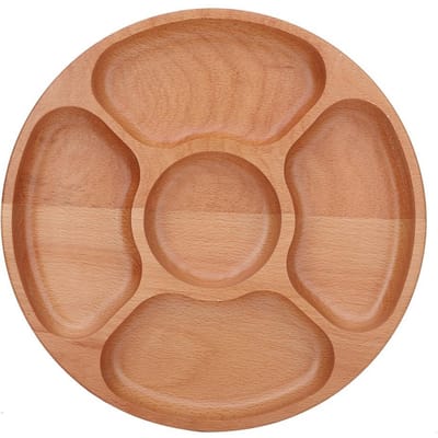 Houten Ronde Vorm Voedsel Verdeeld Bord Dessert Snack Subrooster Schotel Servies Dienblad (30 cm) beige