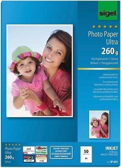 Sigel inkjet fotopapier - Ultra - A4 - hoogglans - 260 grams - 50 vel - superwit - SI-IP641