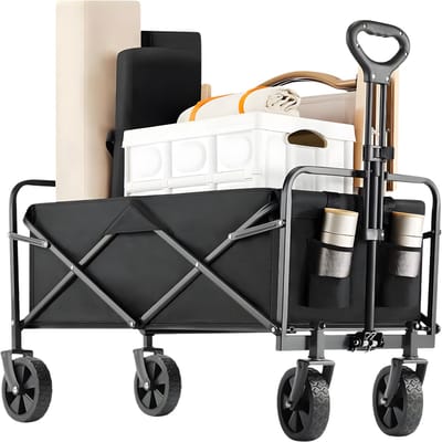 Tuinwagen - Bolderkar - Trolley - Handkar - Voor Camping, Strand & Boodschappen - Lichtgewicht - Zwart