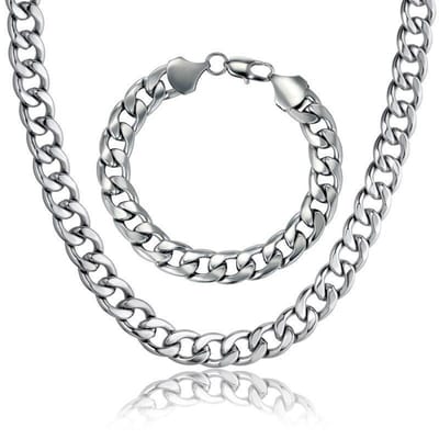 Ketting + Armband Set - Cuban Link - Zilver kleurig - 7mm - Kettingen Armbanden Sieraden Set Heren - Papa Cadeau Voor Mannen - Vaderdag