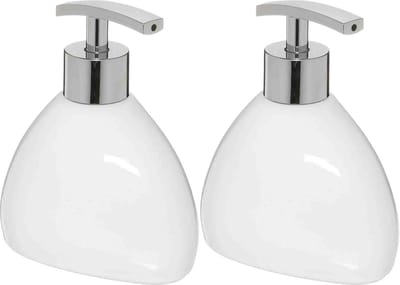 5Five Zeeppompje/zeepdispenser van keramiek - 2x stuks - wit - 300 ml
