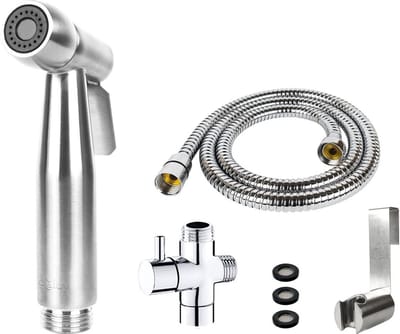 Bidet Handdoucheset - Bidet Sproeier uit geborsteld RVS - Inclusief slang, T-stuk & wandhouder