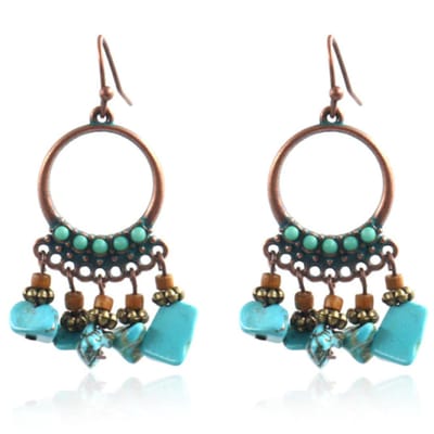 Ronde dames oorbellen met hangers en turquoise steentjes