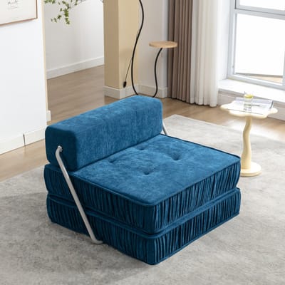 DESMIU Slaapbank 92 x 92 x 64 cm - Opklapbare 2-in-1 Slaapstoel Met Rugkussen - Voor Woonkamer En Logeerkamer - Chenille Blauw