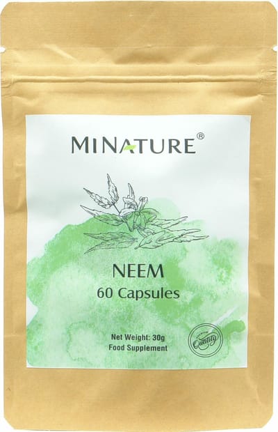 Neem Capsules 60 stuks - 450mg Neempoeder van Azadirachta Indica Bladeren per Vegan Capsule - 100% Plantaardig