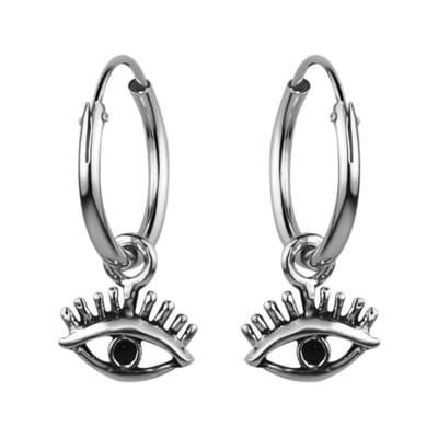 Zilveren oorbellen - oorringen met alziend oog hanger - 925 zilver