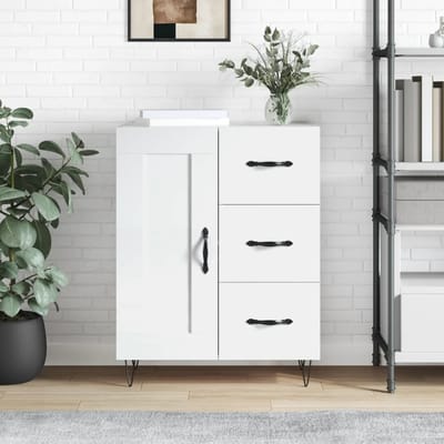 vidaXL - Dressoir - 69,5x34x90 - cm - bewerkt - hout - hoogglans - wit