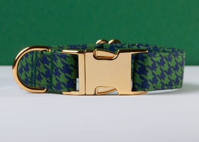Halsband hond - Pied de poule honden halsband - Handgemaakt in Nederland - Groen blauw | Maat L
