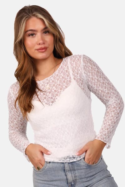 Getdrezzed Top - Maat: XS - Kanten top met structuur wit