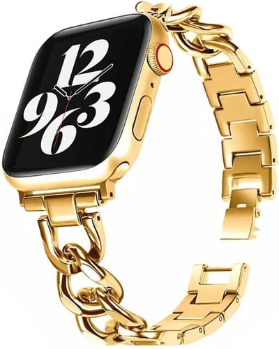 Strap-it luxe stalen horlogeband - geschikt voor Apple Watch Series 1/2/3/4/5/6/7/8/9/10/11/SE/SE2/SE3 - goud / gold - Chain schakel bandje voor iWatch maat: 38 / 40 / 41 / 42mm
